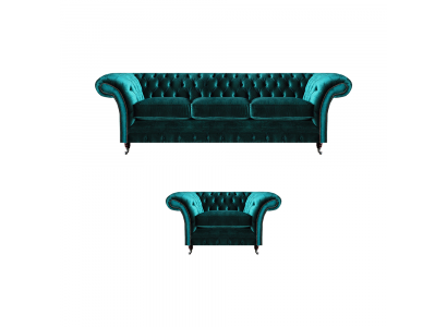Sofagarnitur Wohnzimmer 2tlg Dreisitzer Couch Sofa Chesterfield Sessel