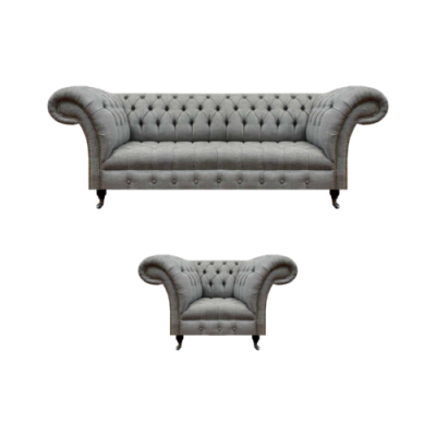 Grau Dreisitzer Couch Sofa Wohnzimmer Sessel Sitz Chesterfield Polstermöbel