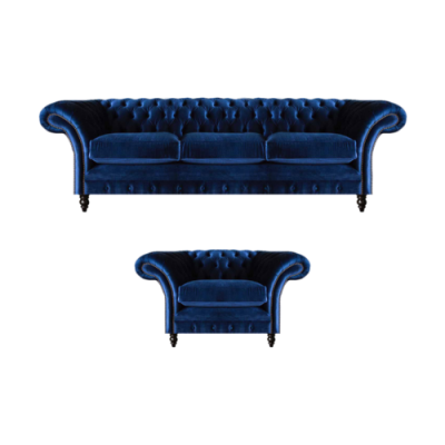 Textil Stoff Design Sofa Polster Couch Blau Dreisitzer Sofa Sessel Chesterfield