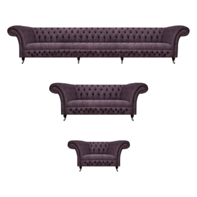 Luxus Design Sofagarnitur Set 3tlg Chesterfield Lila Wohnzimmer Polster Sofas