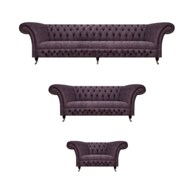 Luxus Lila Sofagarnitur Wohnzimmer Chesterfield Design Set 3tlg Polster Textil