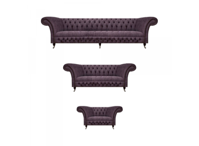 Luxus Lila Sofagarnitur Wohnzimmer Chesterfield Design Set 3tlg Polster Textil