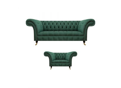 Luxus Wohnzimmer Komplett Grün Dreisitzer Sofa Chesterfield Sessel Neu Set