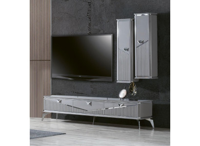 rtv Sideboard tv Ständer Fernseher Wand Wohnwand Lowboard Grau Hochglanz