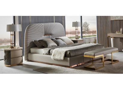 Designer Bett Schlafzimmer Betten Textil Hotel Luxus Polster Sitz Stoff Italien