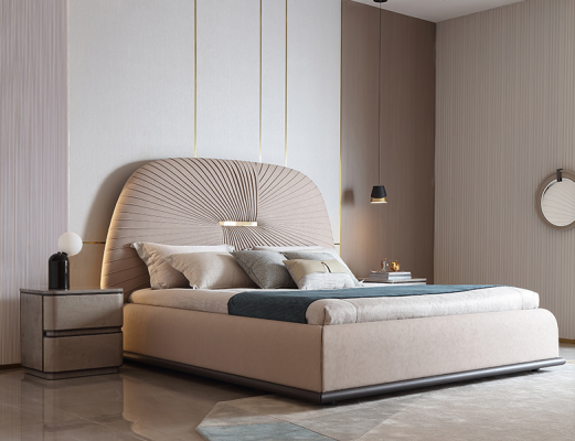 Stoff  Design Bett Doppel Betten Luxus Ehe Modernes Hotel Gestell Schlaf Zimmer
