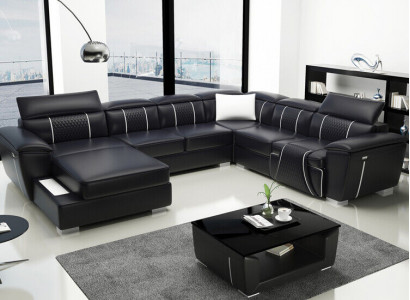 U Form Ecksofa Sofa Couch Polster Garnitur Leder Textil Stoff