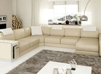 Ecksofa Sofa Wohnlandschaft U Form Polster Couch Ledersofa Hocker