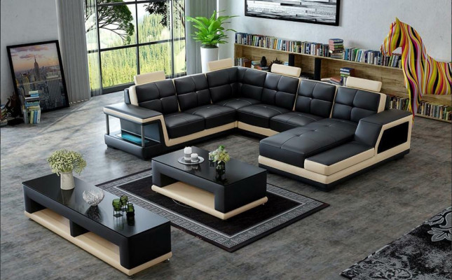 Wohnlandschaft U Form Ecksofa Couchtisch Sideboard Design Big Sofa Neu