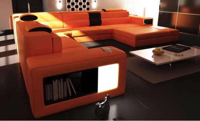 Ecksofa Ledersofa Big xxl U Form Wohnlandschaft Sofa Deko Couch Garnitur