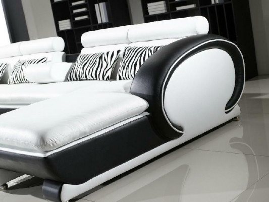 Ecksofa + 2x Hocker Eckgarnituren Leder Couchen Wohnzimmer Sitzmöbel