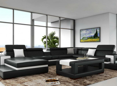 Schwarze Ecksofa Wohnlandschaft Leder Sofa Relax Funktion Couchen Big