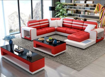 Ecksofa Polster Ecksofa U Form Couchtisch Sideboard Ledersofa Wohnlandschaft