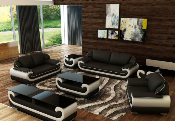Sofagarnitur 3+2+1 Sitzer 2x Beistelltisch Sideboard Hocker 7tlg.Wohnzimmer Set