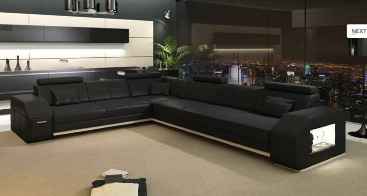 Couch Ecksofa Leder Textil Polster Garnitur Designer Sofa Wohnlandschaft