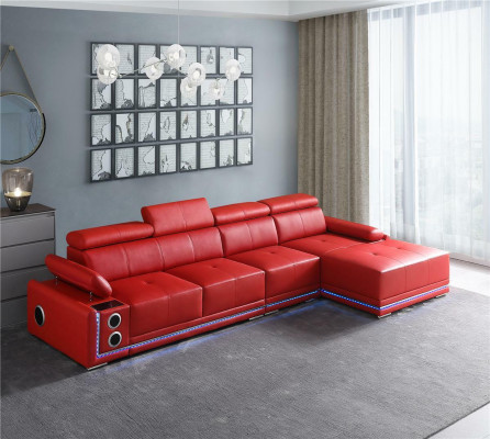 Couch Beleuchtete Leder Ecksofa L Form Sound Led Boxen Modernes