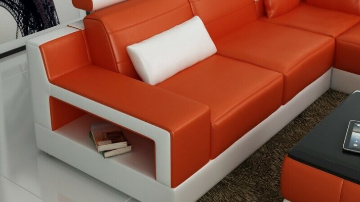 Designer Garnitur Sofa Couch Ecksofa mit Hocker Wohnlandschaft Polster
