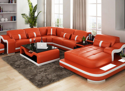 U Form Sofa Couch Polster Garnitur Wohnlandschaft Ecksofa Leder