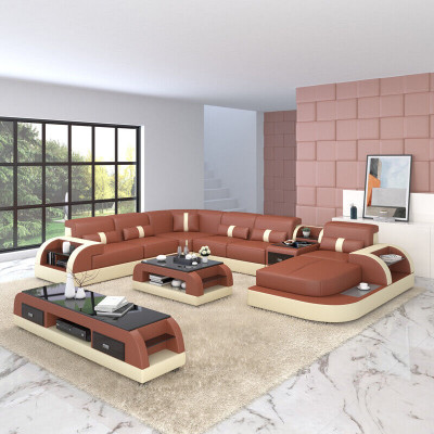 U Form Sofa Couch Polster Garnitur Ecksofa Wohnlandschaft Design Leder