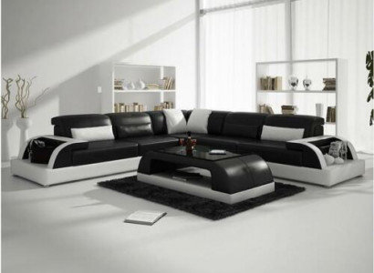 Ecksofa L-Form + Couchtisch Sofa Couch Design Grau Polster Leder
