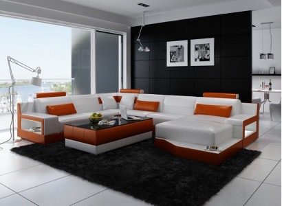 Ecksofa Sofa Wohnlandschaft U Form Polster Couch Ledersofa Weiß