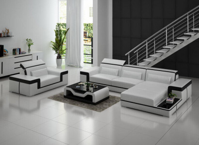 Wohnlandschaft Ecksofa L-Form Sessel Set Garnitur Modern Sofa Leder