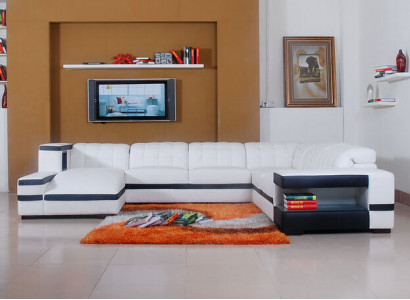 Designer Sofa Couch Ecksofa mit Hocker Garnitur Wohnlandschaft Polster