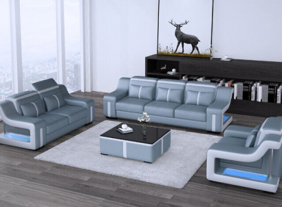 Sofagarnitur Couch Polster Sofa 322 Komplett Set Garnituren Design Leder 3tlg.