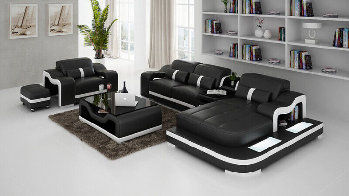Wohnlandschaft Ecksofa L-Form Sessel Set Garnitur Deko Modern Sofa Leder