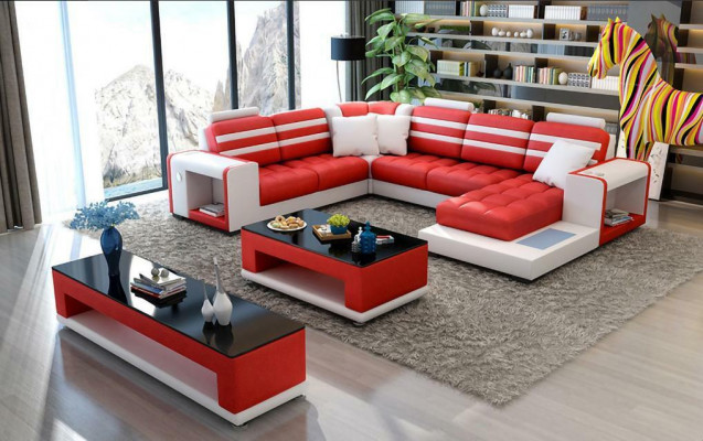 Wohnlandschaft Ecksofa U-Form Sofa Couch Design Couch Textil Modern Polster Neu