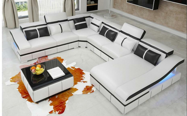 Set Luxury Modern Ecksofa U-Form Designer und Couchtisch Wohnzimmer