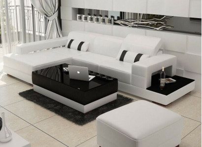 Ecksofa Couch Polster Wohnlandschaft Leder Eck Sofas Garnitur L Form mit Hocker