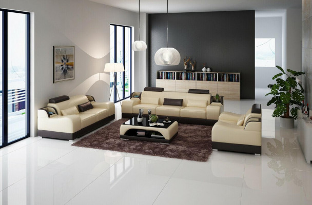 Designer Sofagarnitur 321 Sitzer Sofa Couch Leder Garnitur Polster Set