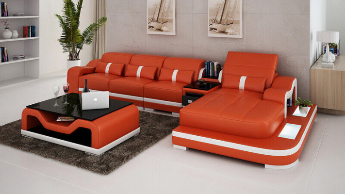 Ecksofa Stoff LForm Bettfunktion Couch Design Polster Textil Leder Eck