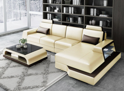 Ecksofa Sofa Wohnlandschaft L Form Polster Couch Ledersofa Beige Sofas