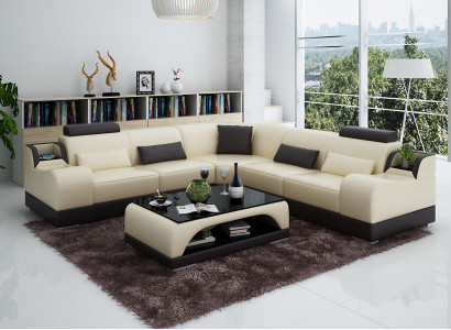 Ecksofa Couch Polster Wohnlandschaft Eck Garnitur Ecke Leder Sofa Grau