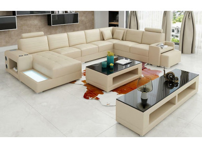 Eck Leder Ecksofa U-Form Sofa Couch Design Polster Textil Modern Textil Neu