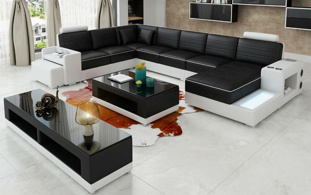 Eck Leder Ecksofa U-Form Sofa Couch Design Polster Textil Modern Textil Neu