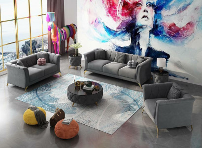Designer Chesterfield Sofagarnitur Sofa Couch Polster Set Samt 321 Sitz Couchen