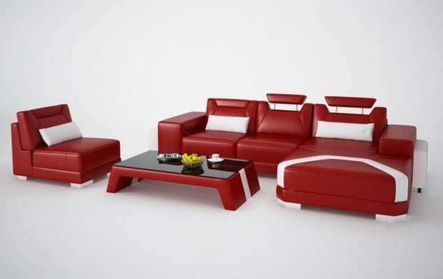 Garnitur Möbel Wohnzimmer Komplett Set 3tlg. Ecksofa Sofa Hocker Tisch