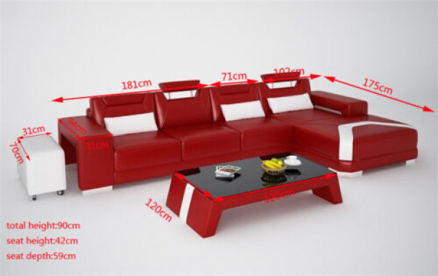 Garnitur Möbel Wohnzimmer Komplett Set 3tlg. Ecksofa Sofa Hocker Tisch