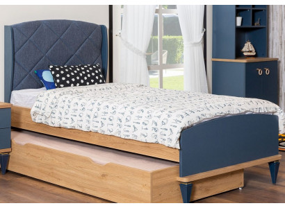 Blaues Kinderzimmer Polsterbett Designer Bettrahmen Holzgestell Möbel