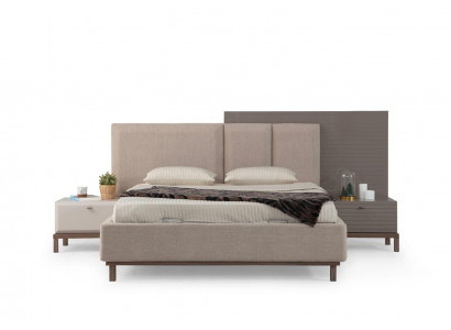 Designer Beige Schlafzimmer Möbel Exklusives Polsterbett 2x Nachttische