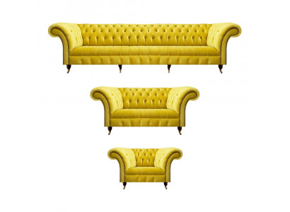 Chesterfield Gelb Sofagarnitur Wohnzimmer Möbel Sofa Couch Textil Sessel