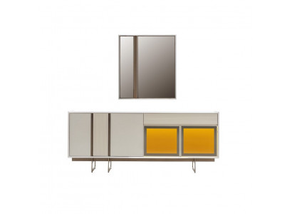 Stilvolle Hellgraue Anrichte Quadratischer Spiegel Esszimmer Luxus 2tlg