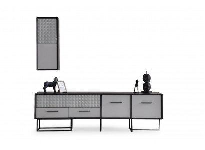 Designer Schwarz-Weißer TV-Lowboard Wandschrank Luxuriöse Holz Möbel