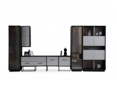 Designer Schwarze Wohnwand Holzschränke Wohnzimmer Luxuriöse Vitrinen