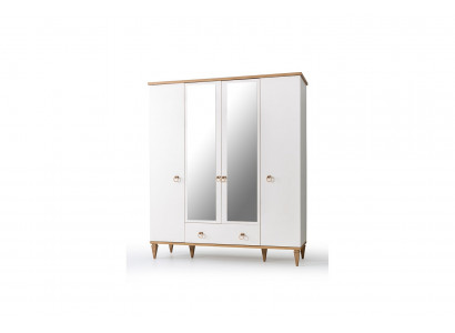 Weißer 4-Türiger Glasschrank Moderne Schlafzimmer Schränke Holz Möbel