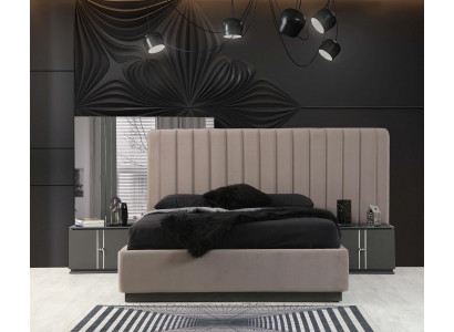 Grau-Beige Schlafzimmer Garnitur Modernes Designer Bett 2x Nachttische