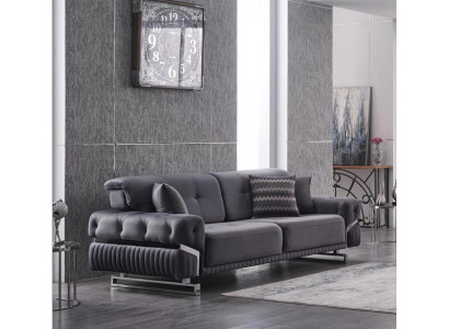 Graues Sofa Komplett Wohnzimmermöbel Luxus Polstergarnitur Dreisitzer